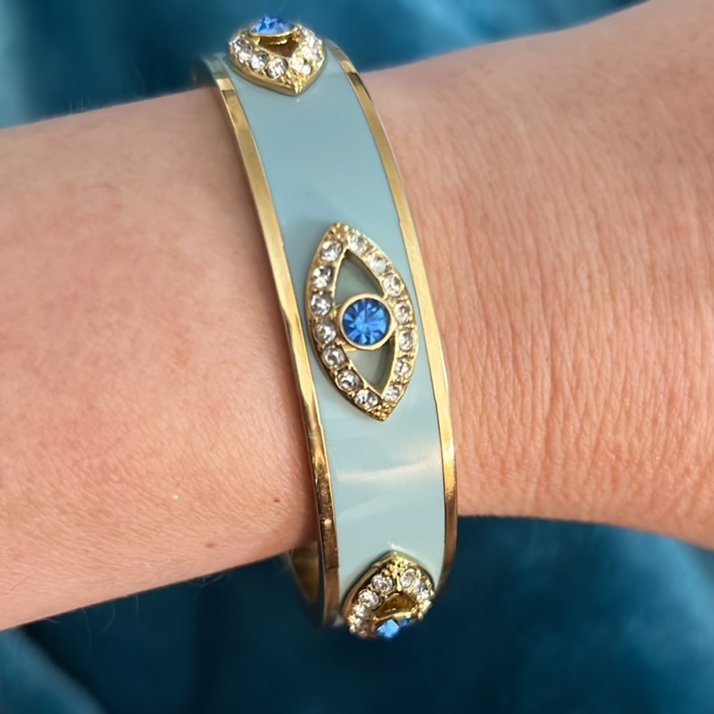 Gold Enamel Evil Eye Stone Clamper Bracelet